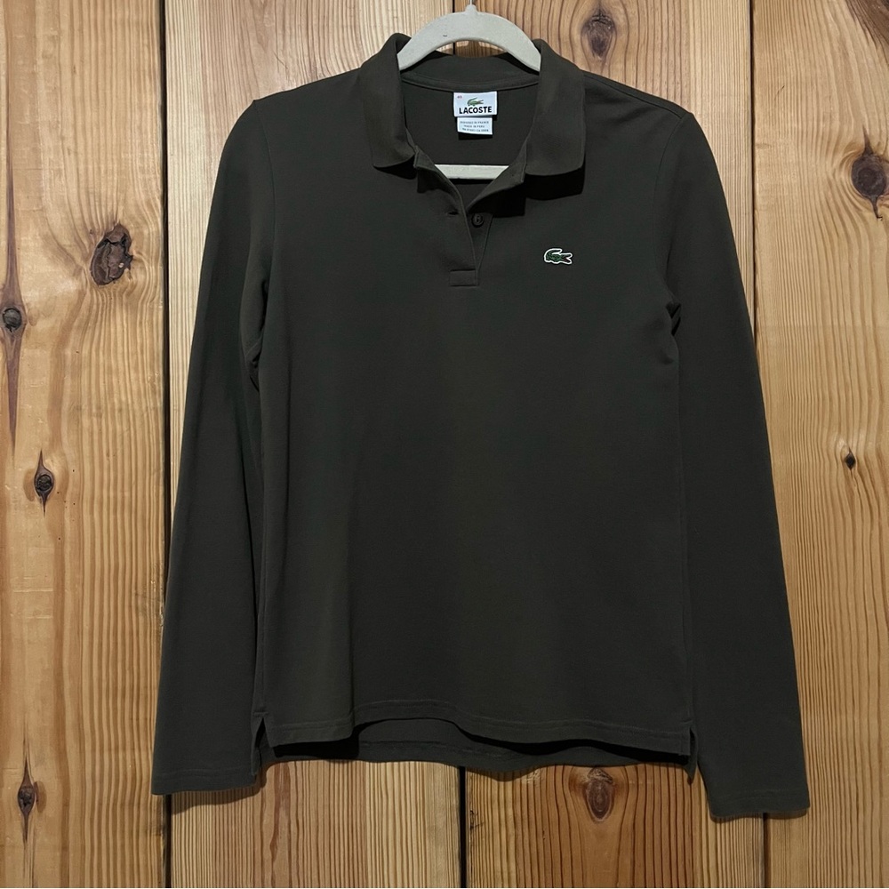 Lacoste Olive Green Long Sleeve Polo Top